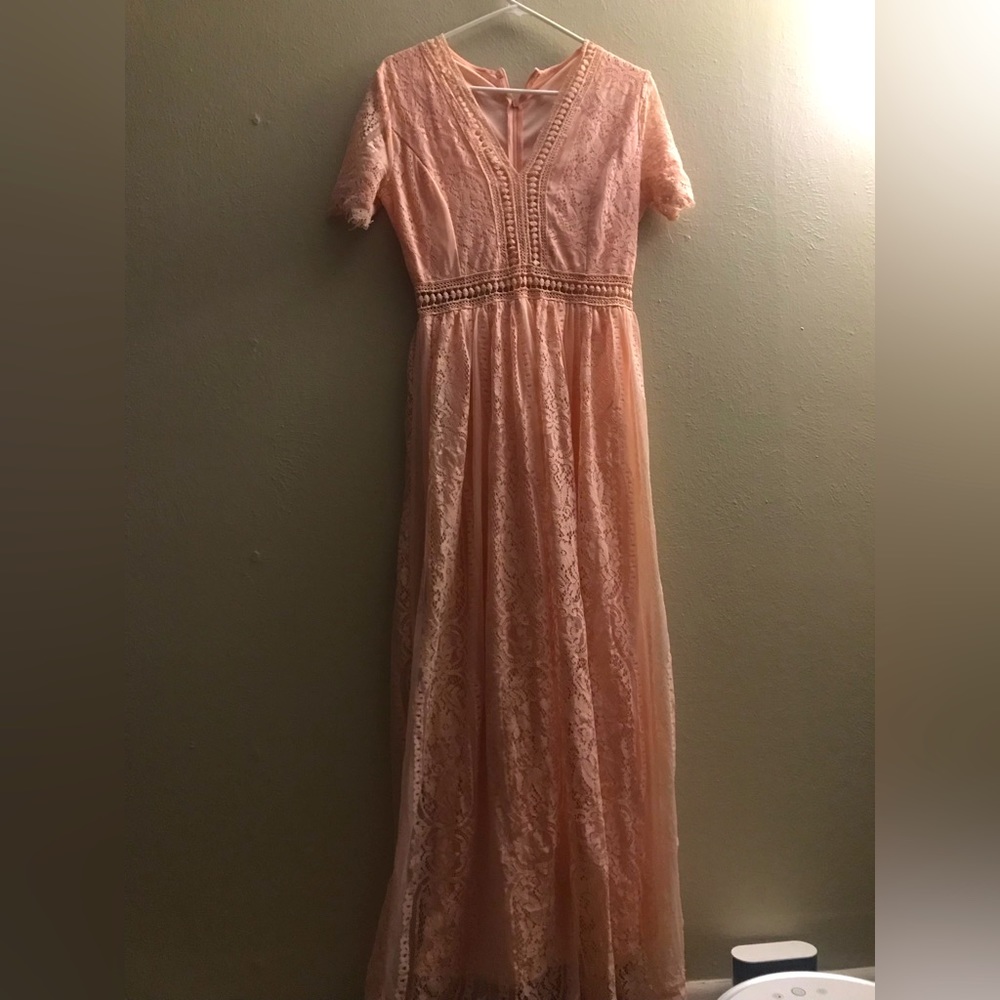 Pink lace maxi dress